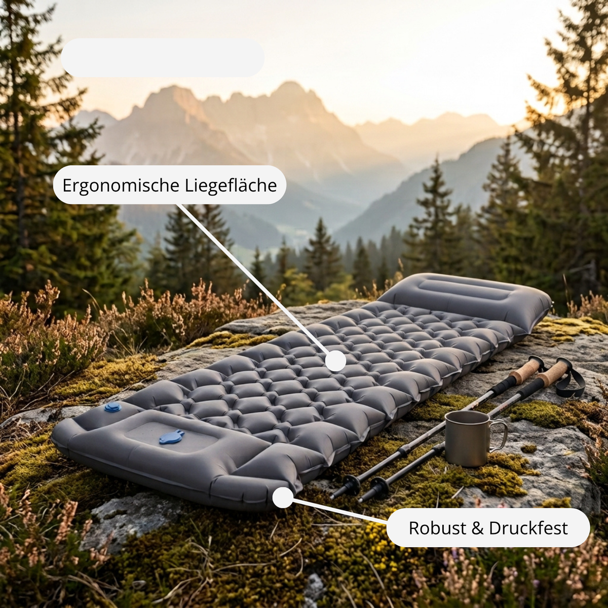 Premium-Isomatte mit integrierter Fußpumpe